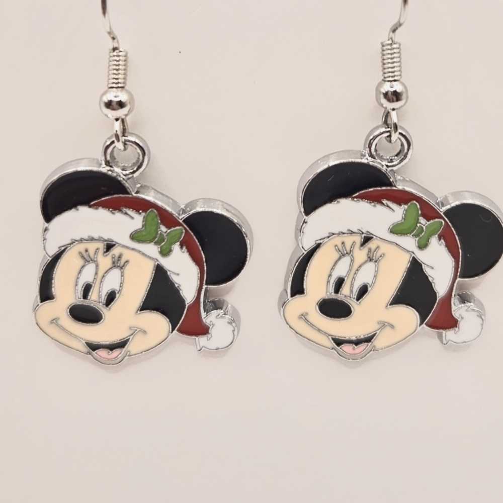 Minnie Mouse Christmas Earrings Stainless Steel French Hooks New